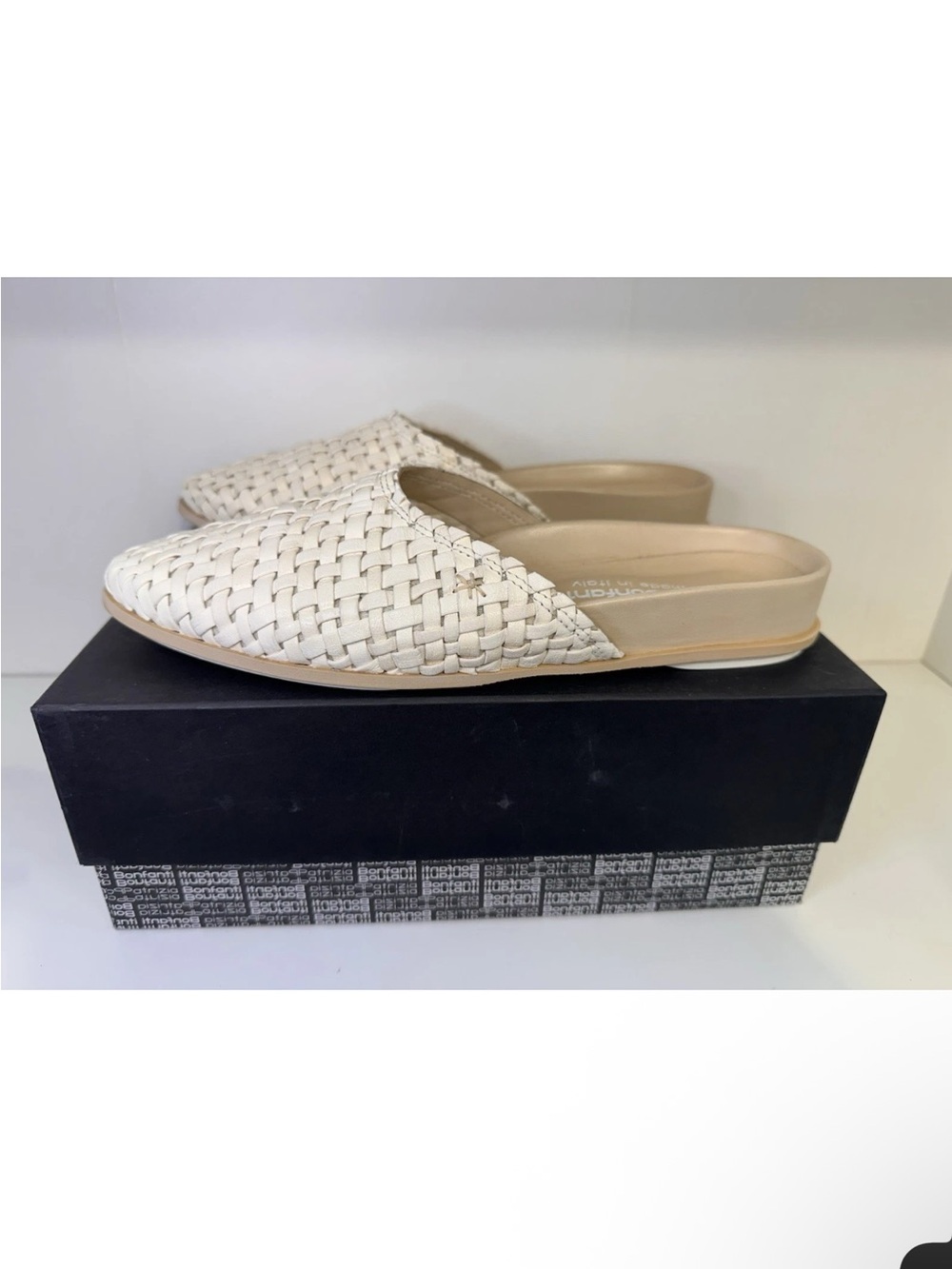 Patrizia Bonfanti Woven Backless Slip-On Mules in Cream